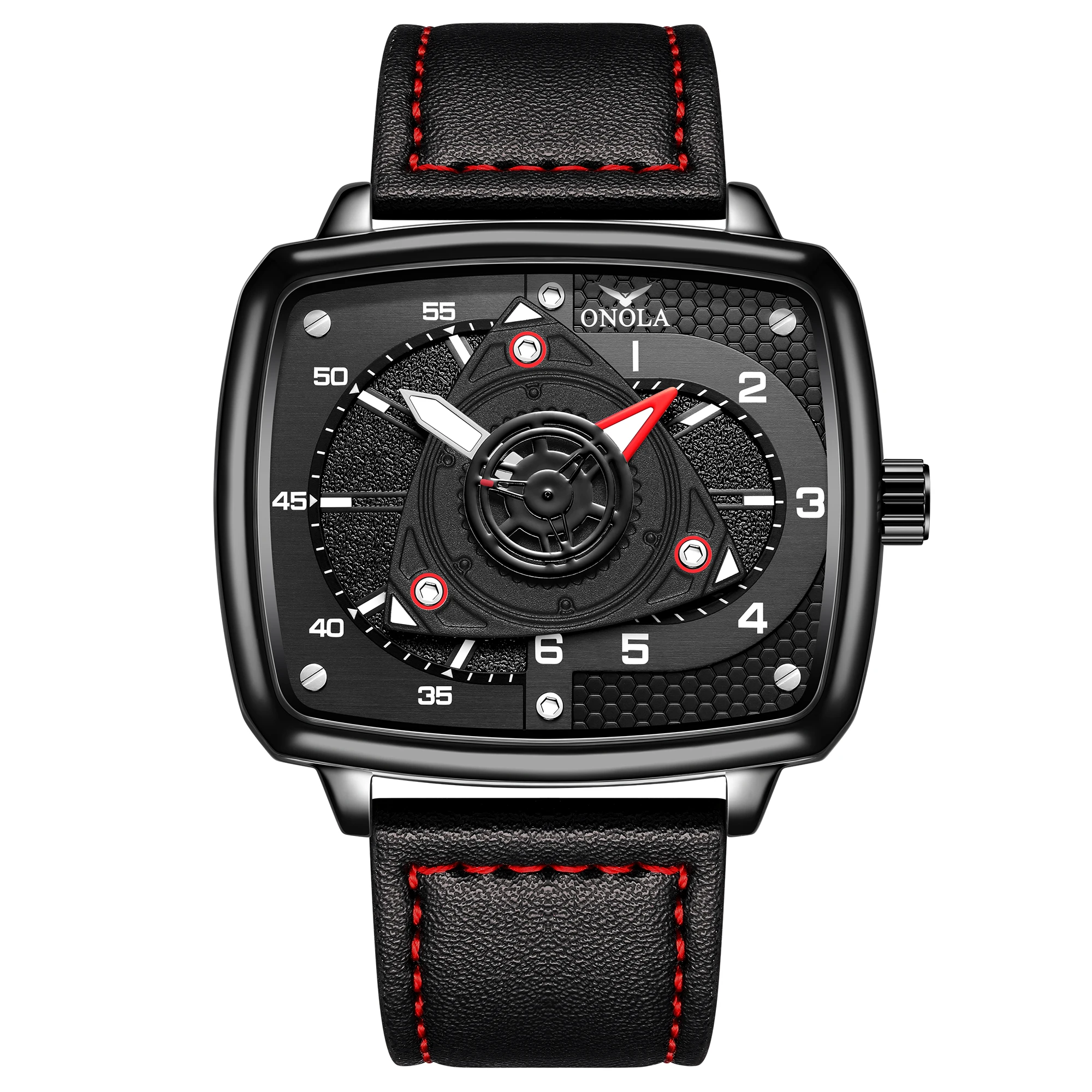 Montre à quartz ONOLA : cadran carré style « racing » - bracelet en cuir, étanche, avec éclairage nocturne – Image 6