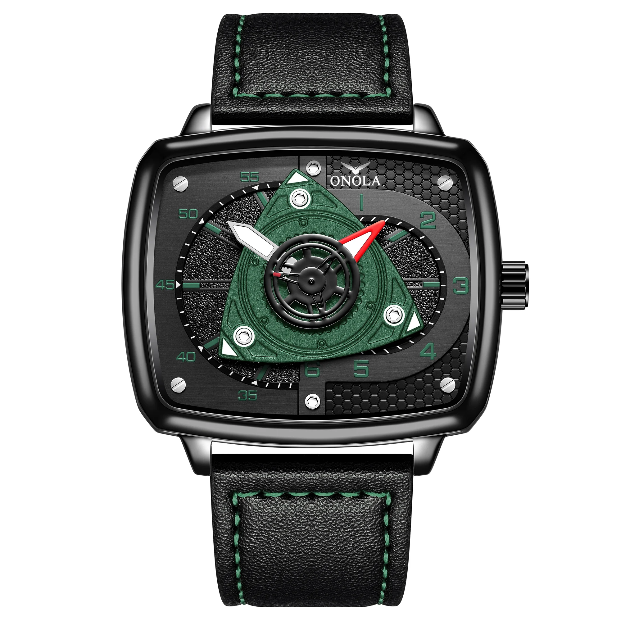 Montre à quartz ONOLA : cadran carré style « racing » - bracelet en cuir, étanche, avec éclairage nocturne – Image 5