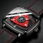 Montre à quartz ONOLA : cadran carré style « racing » - bracelet en cuir, étanche, avec éclairage nocturne