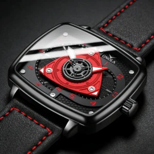 Montre à quartz ONOLA : cadran carré style « racing » - bracelet en cuir, étanche, avec éclairage nocturne