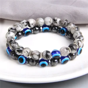 Bracelet « Lucky Evil Eye » en perles de pierre naturelle (17 cm)