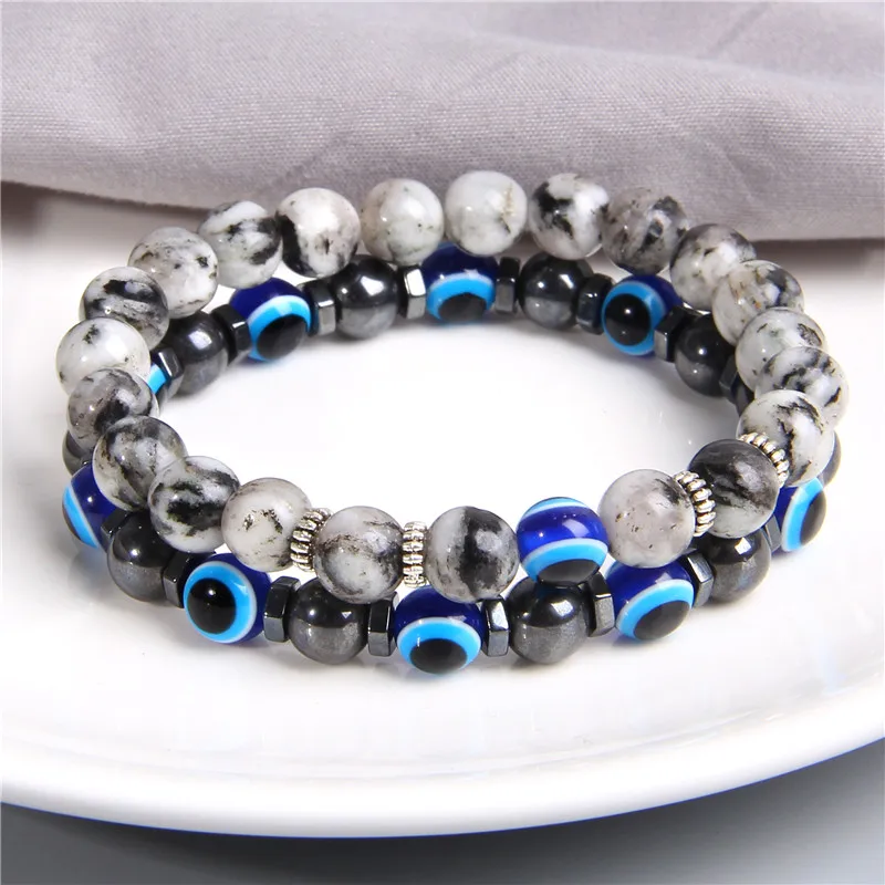 Bracelet « Lucky Evil Eye » en perles de pierre naturelle (17 cm)
