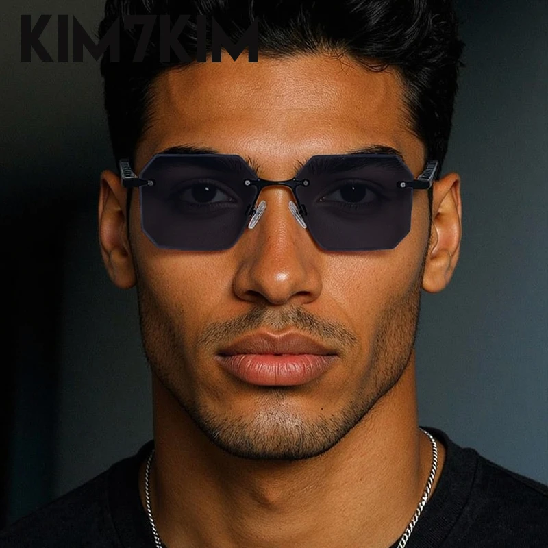 Lunettes de soleil carrées sans monture – Marque de luxe – Image 3