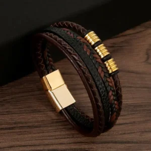 Bracelet Homme en Cuir Tressé – Multirang - modèle 1
