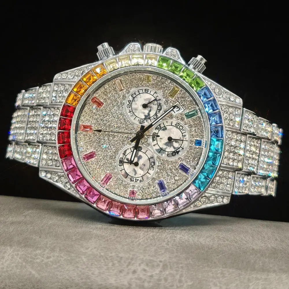 Montre pour homme tendance en or de la marque UNIGUET : pierres arc-en-ciel brillants – Image 8