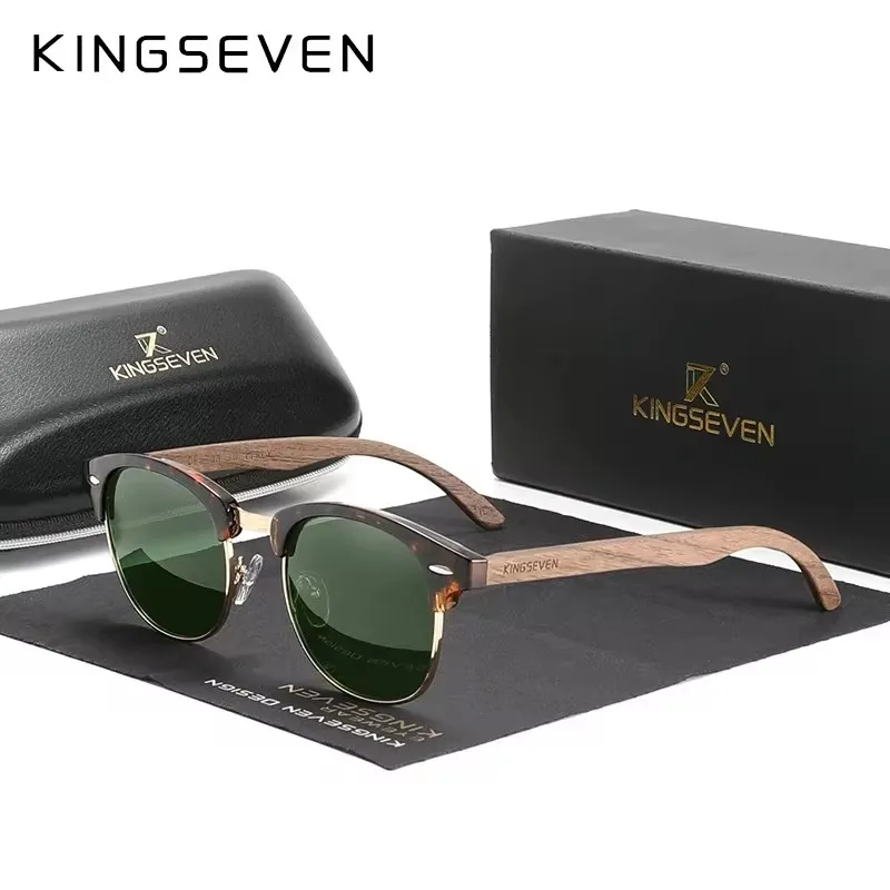 Lunettes de soleil en bois de noyer, verres polarisés, monture semi-cerclée KINGSEVEN