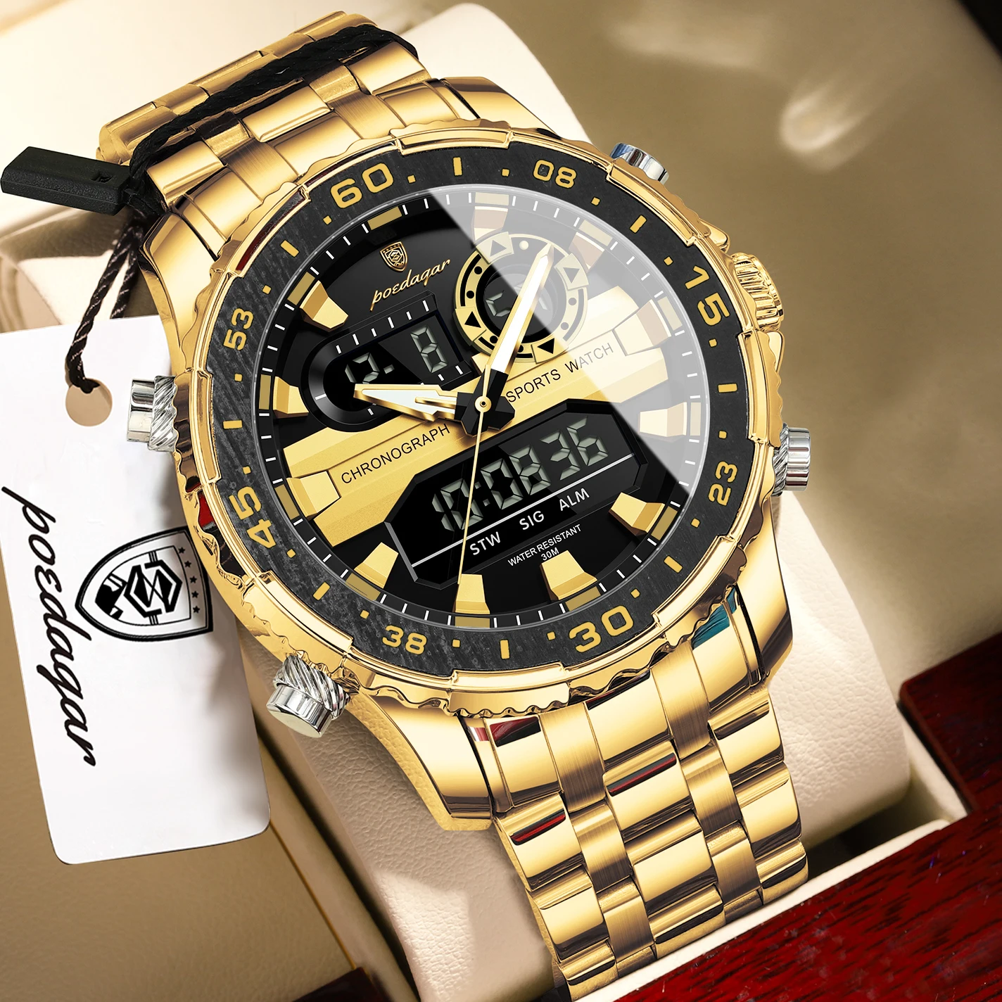 Montre homme haut de gamme de la marque POEDAGAR avec écran LED – Image 9
