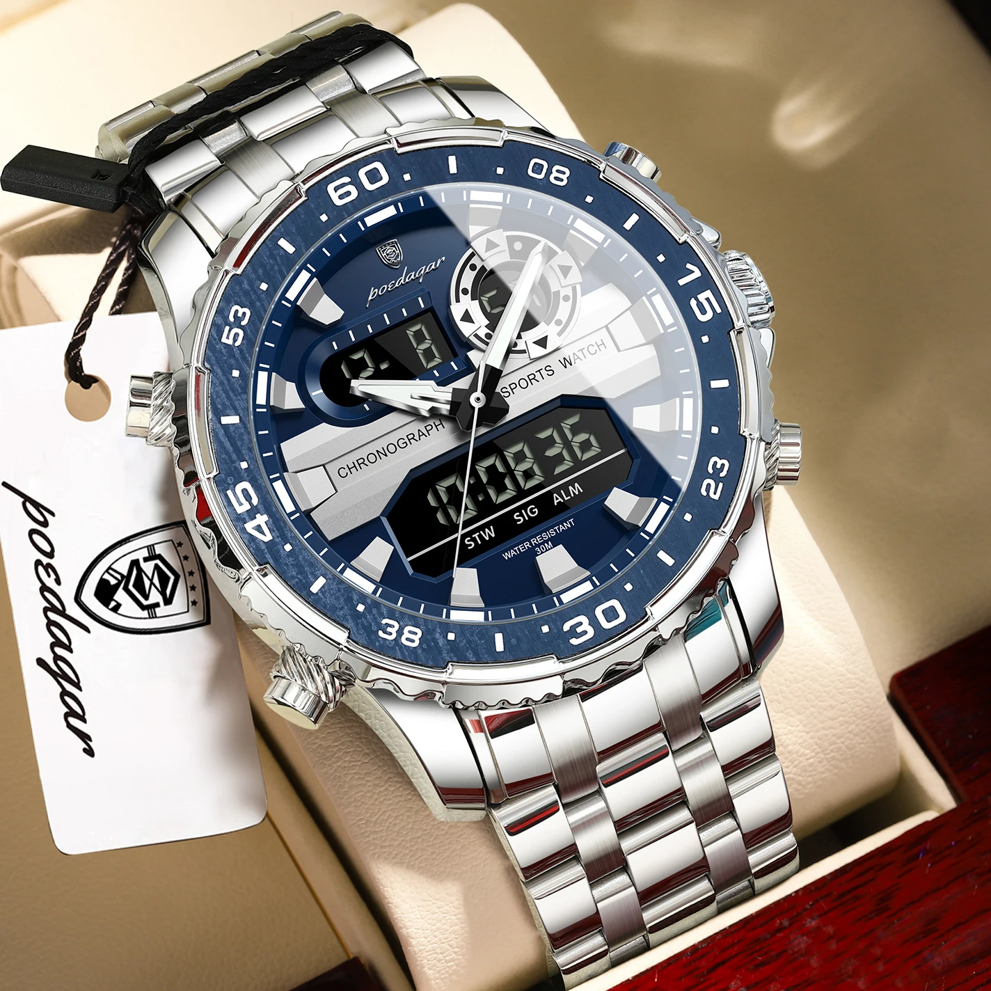Montre homme haut de gamme de la marque POEDAGAR avec écran LED