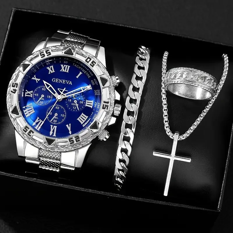 Coffret montre + bracelet + chaîne (croix) + bague ou montre seule – Image 7