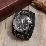 Montre-bracelet vintage grand cadran, bracelet en cuir de vachette de haute qualité