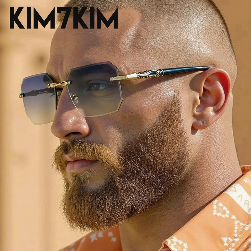 Lunettes de soleil carrées sans monture – Marque de luxe – Image 2