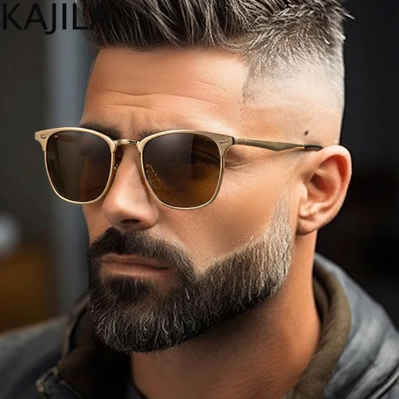 Lunettes de soleil carrées pour homme 2026 – Marque de luxe, monture métallique – Image 3