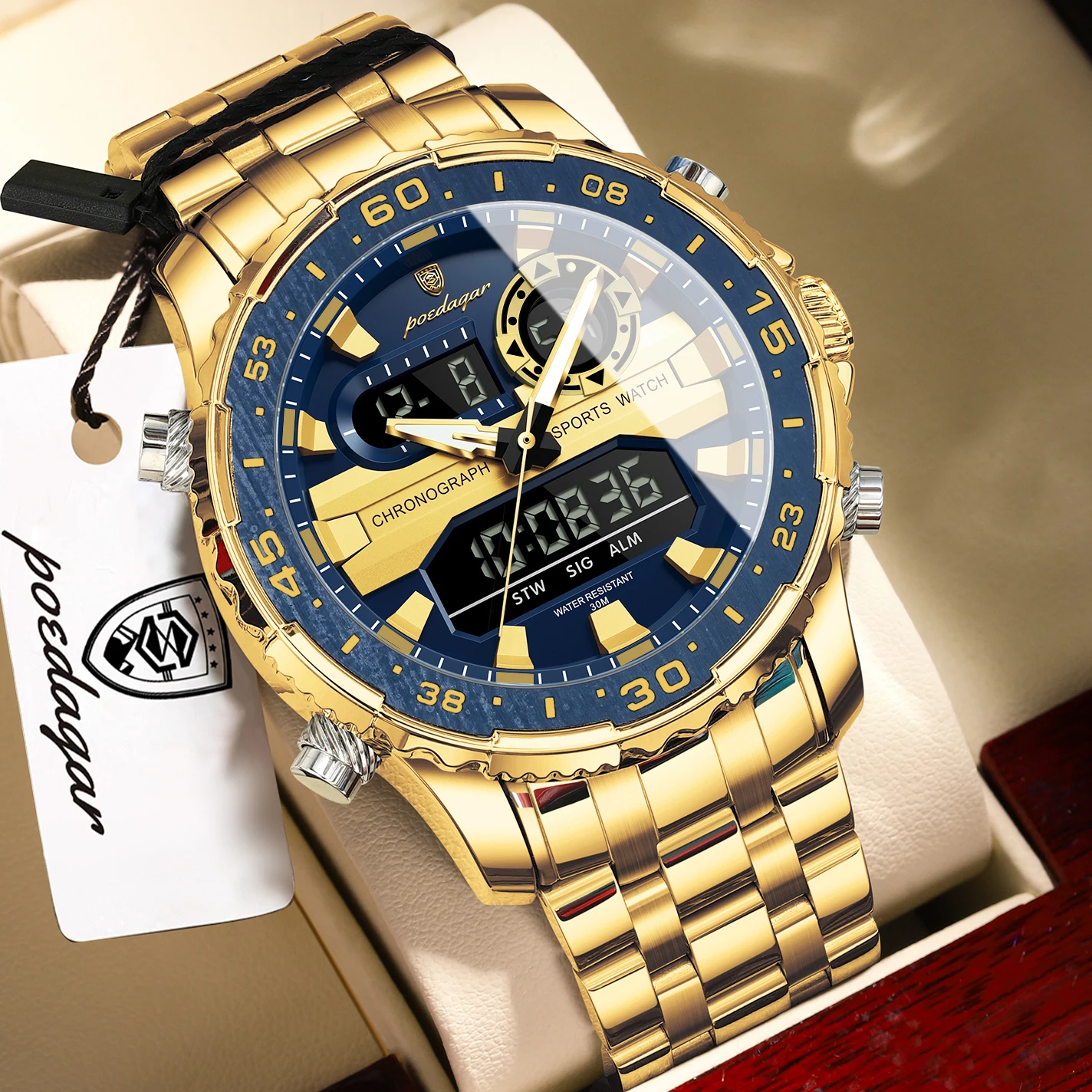 Montre homme haut de gamme de la marque POEDAGAR avec écran LED – Image 4