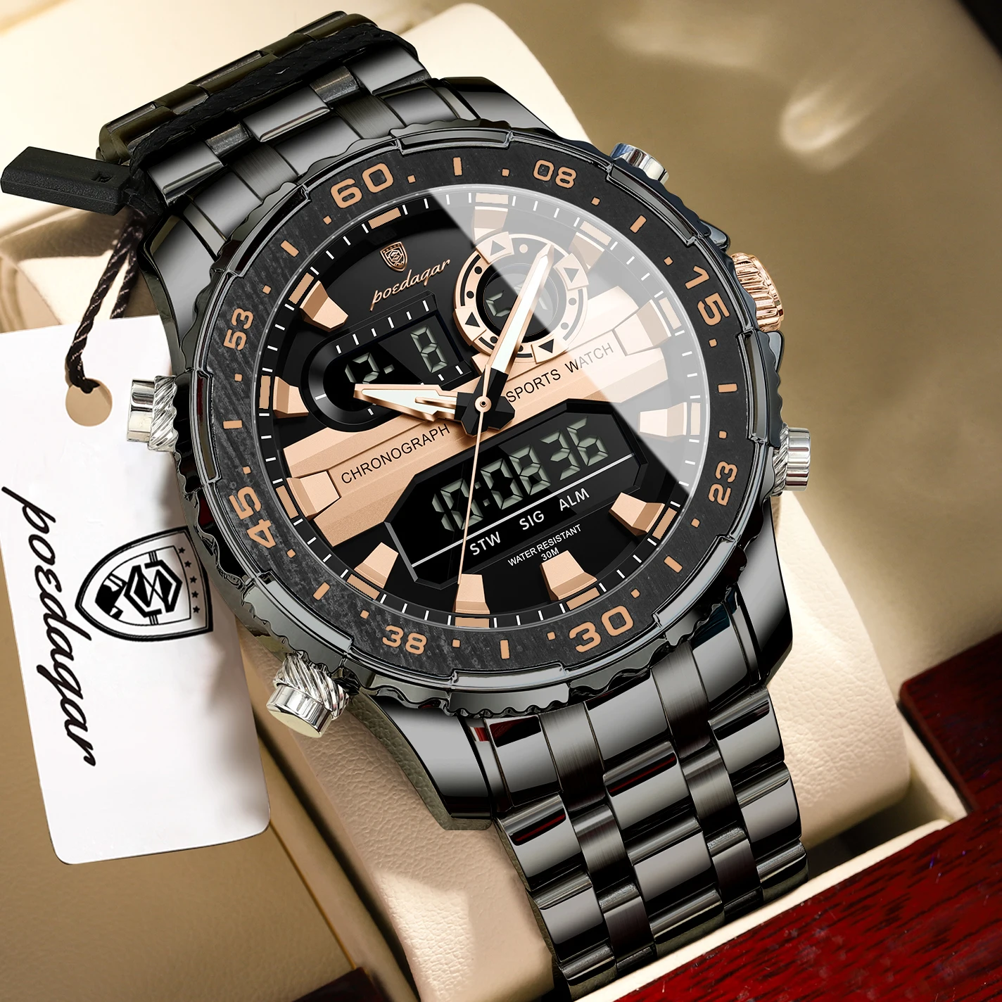 Montre homme haut de gamme de la marque POEDAGAR avec écran LED – Image 6