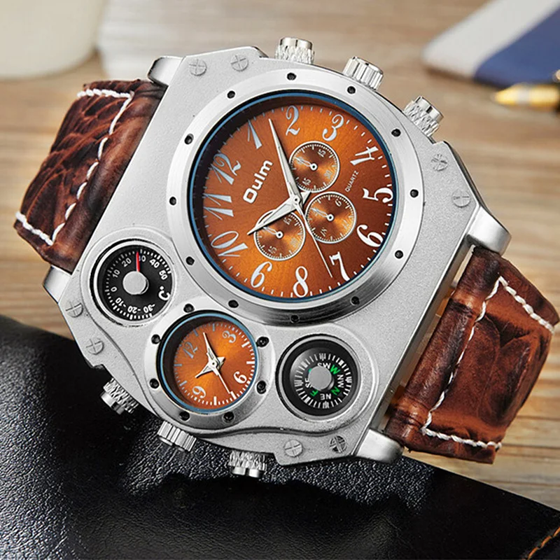 Montre-bracelet style sportif avec bracelet en cuir