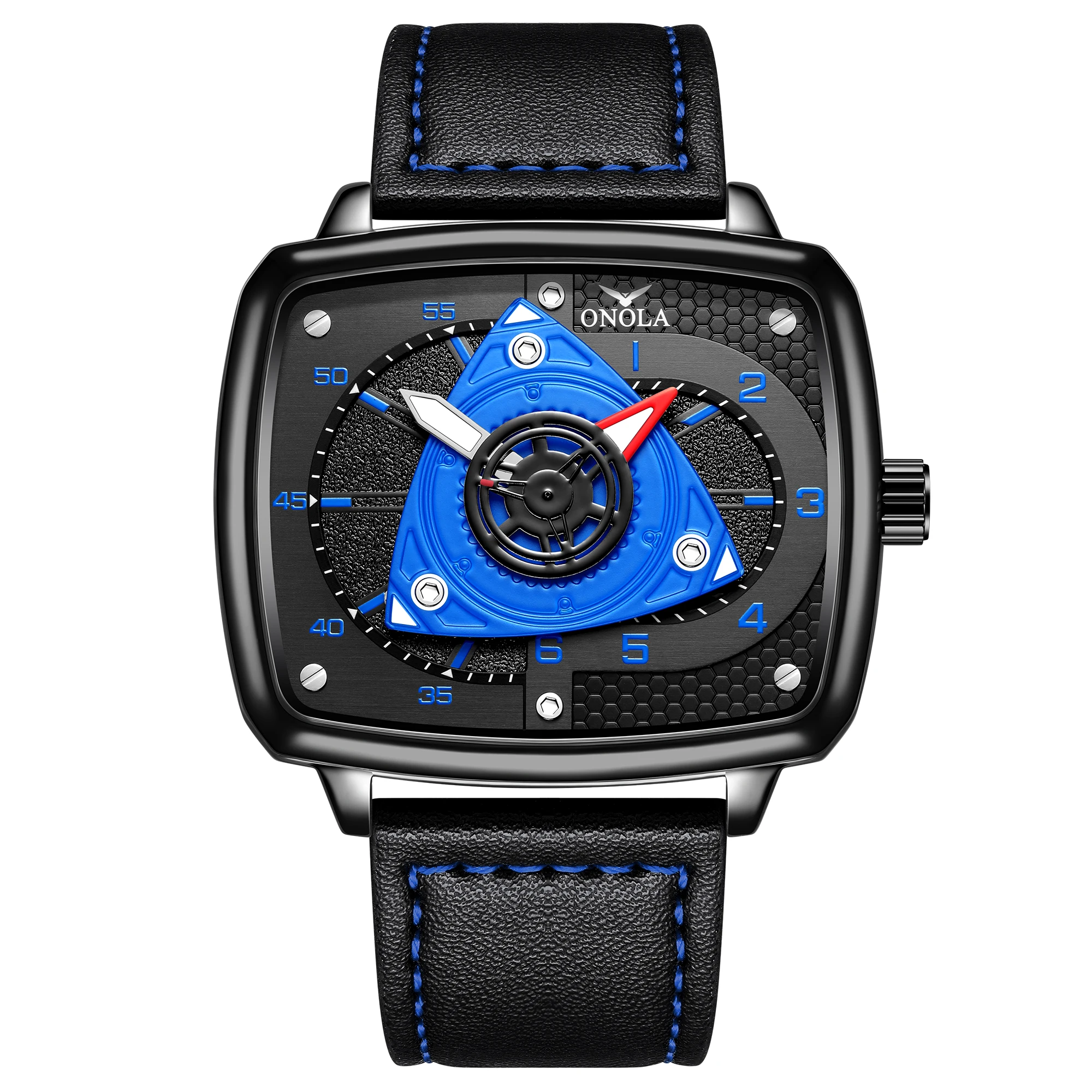 Montre à quartz ONOLA : cadran carré style « racing » - bracelet en cuir, étanche, avec éclairage nocturne – Image 3