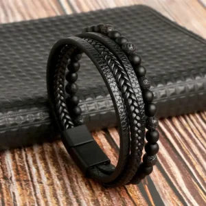 Bracelet Homme en Cuir Tressé – Multirang - modèle 6