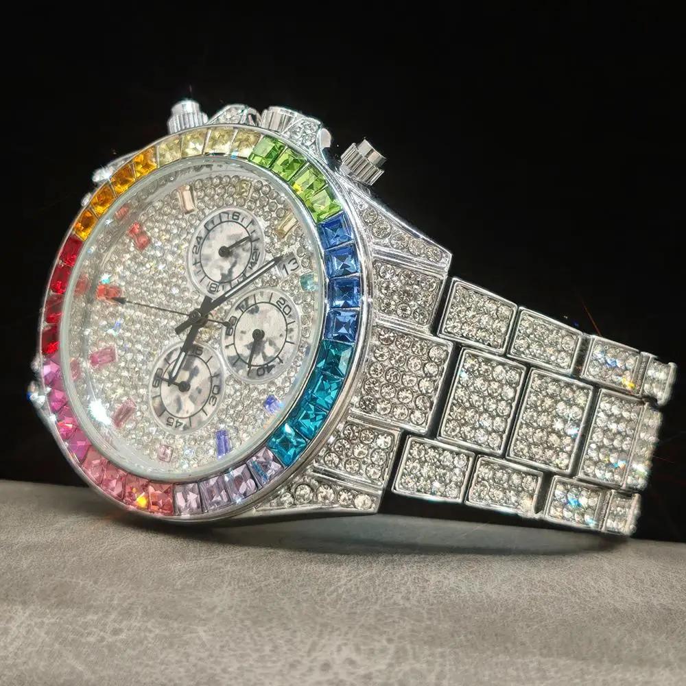 Montre pour homme tendance en or de la marque UNIGUET : pierres arc-en-ciel brillants – Image 9