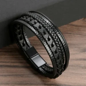 Bracelet Homme en Cuir Tressé – Multirang - modèle 7