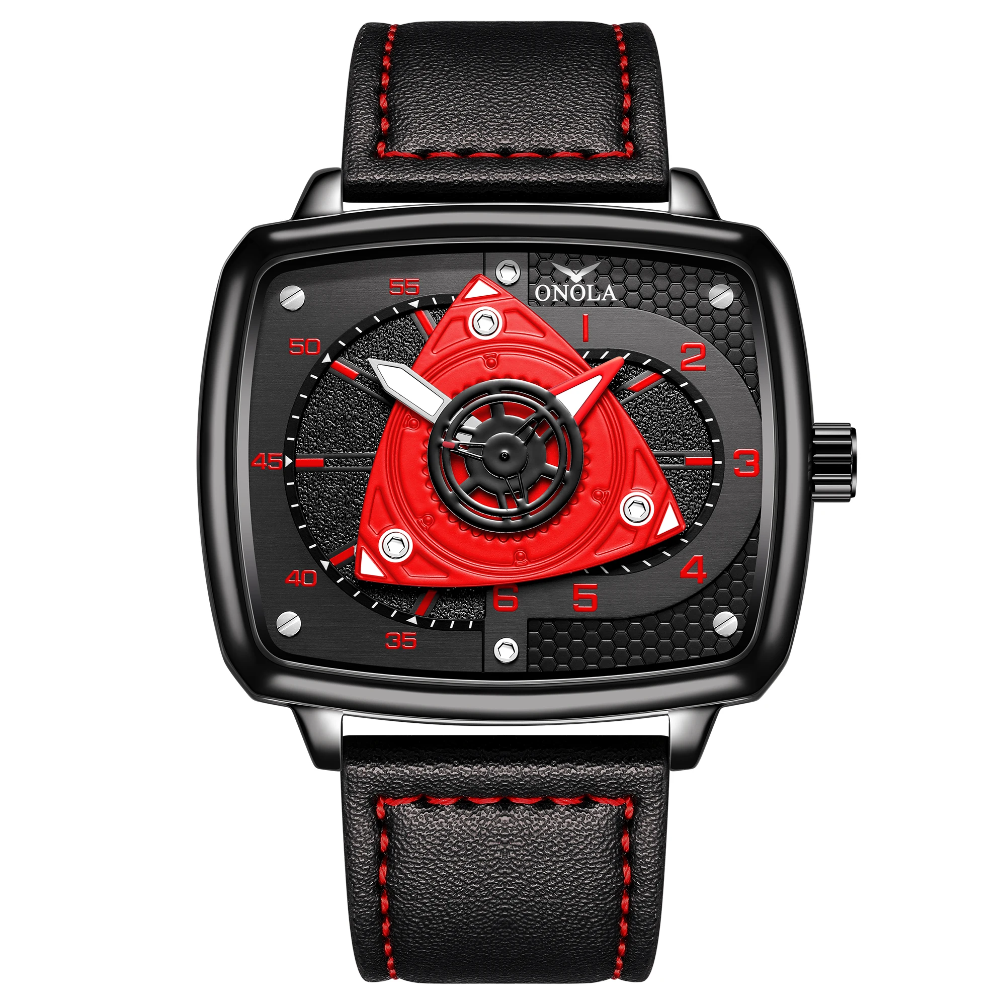 Montre à quartz ONOLA : cadran carré style « racing » - bracelet en cuir, étanche, avec éclairage nocturne – Image 4
