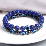 Bracelet « Lucky Evil Eye » en perles de pierre naturelle (21 cm)