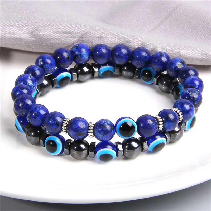 Bracelet « Lucky Evil Eye » en perles de pierre naturelle (21 cm)