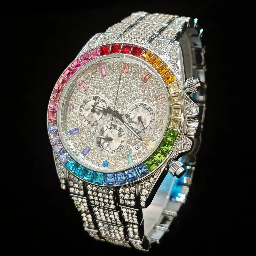 Montre pour homme tendance en or de la marque UNIGUET : pierres arc-en-ciel brillants – Image 5