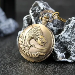 Montre de poche qui se distingue par son style unique et sa finition en or quartz - parfaite pour les amateurs de pêche