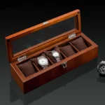 Organiseur de montres en bois à 5 emplacements avec vitrine en verre