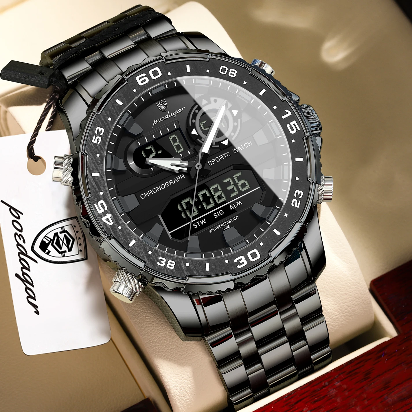 Montre homme haut de gamme de la marque POEDAGAR avec écran LED – Image 8