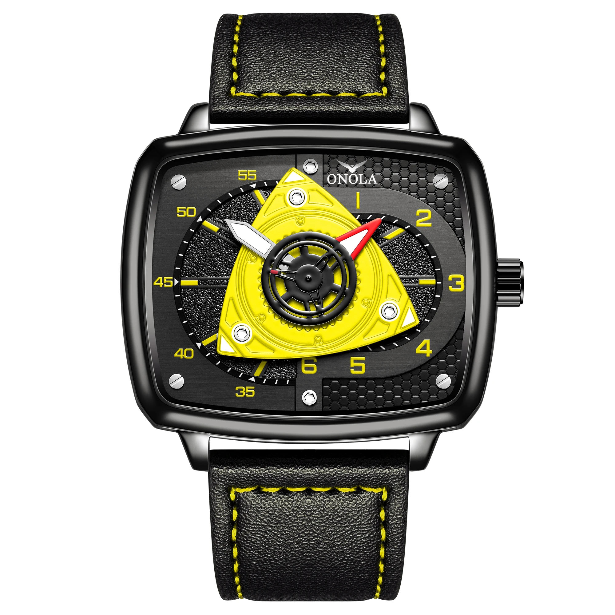 Montre à quartz ONOLA : cadran carré style « racing » - bracelet en cuir, étanche, avec éclairage nocturne – Image 7