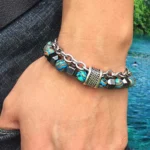 Bracelet en perles de malachite & en acier inoxydable