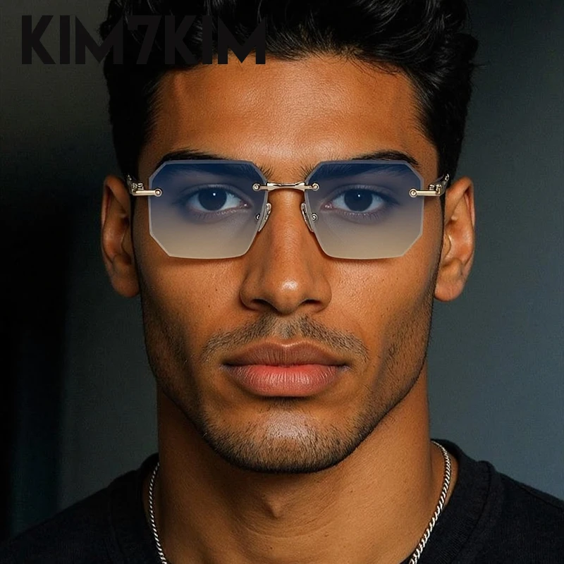 Lunettes de soleil carrées sans monture – Marque de luxe – Image 4