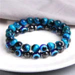 Bracelet « Lucky Evil Eye » en perles de pierre naturelle (19 cm)
