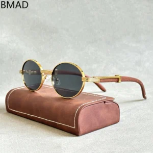 Lunettes de soleil tendance ovale - en bois pour hommes