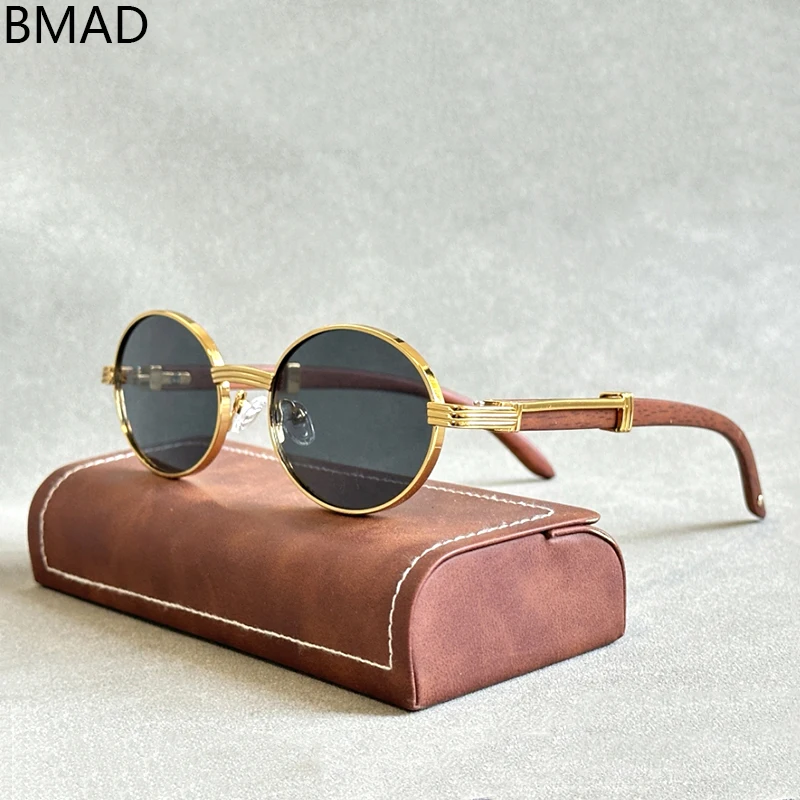 Lunettes de soleil tendance ovale - en bois pour hommes