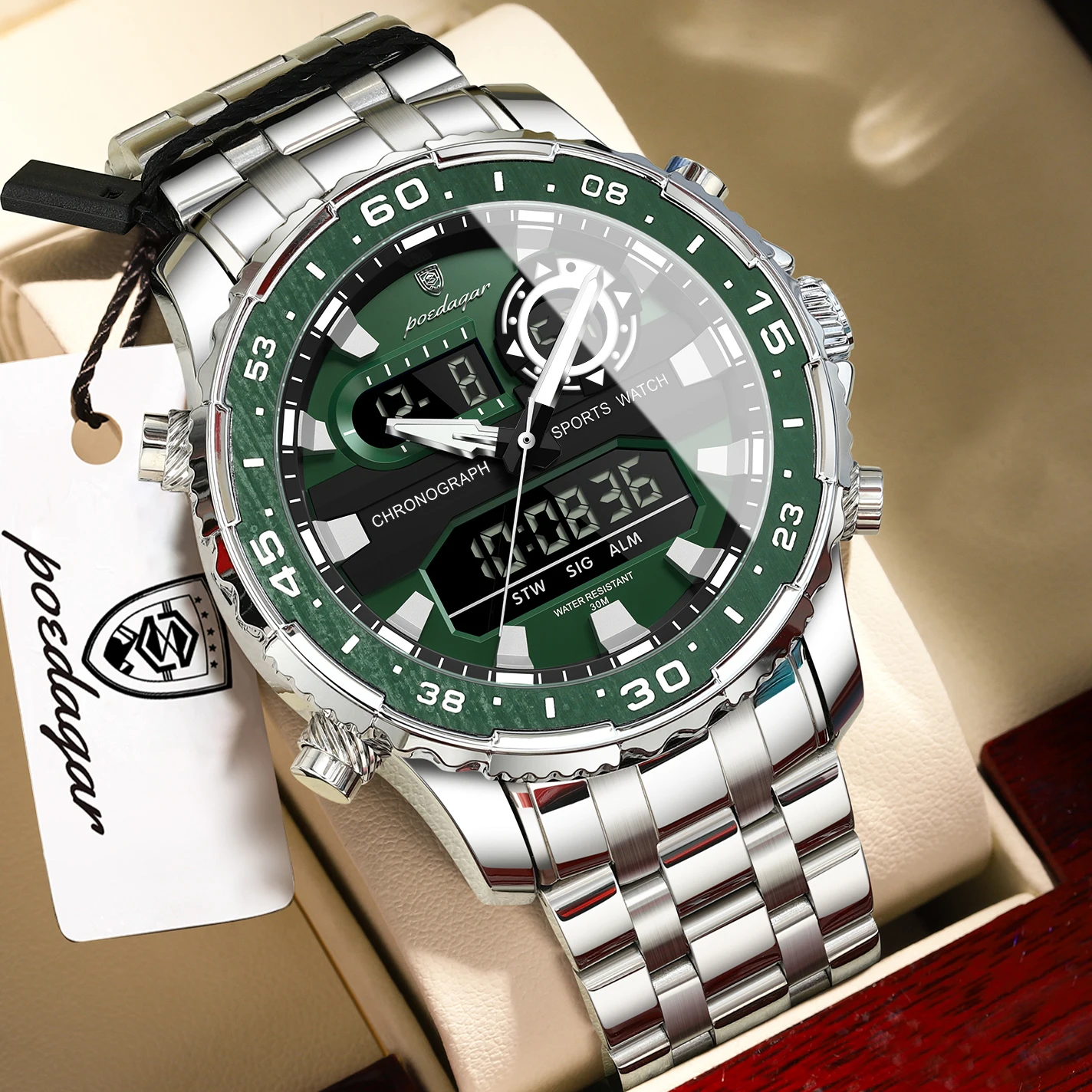 Montre homme haut de gamme de la marque POEDAGAR avec écran LED – Image 3