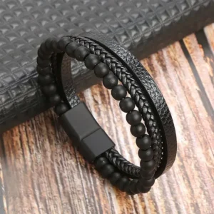 Bracelet Homme en Cuir Tressé – Multirang - modèle 2