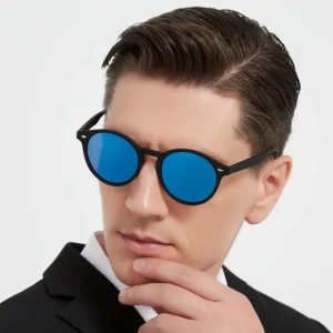 Lunettes de soleil rondes vintage, détails métalliques - anti éblouissements