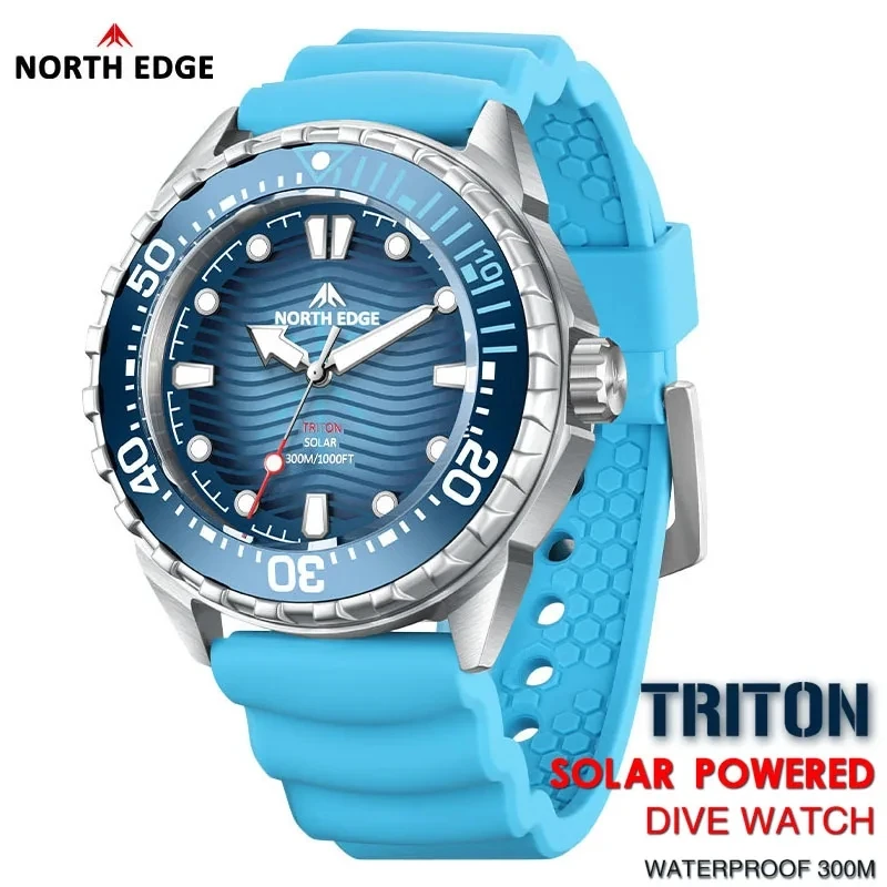Nouvelle montre de plongée NORTH EDGE TRITON à énergie solaire – Étanche jusqu'à 300 m