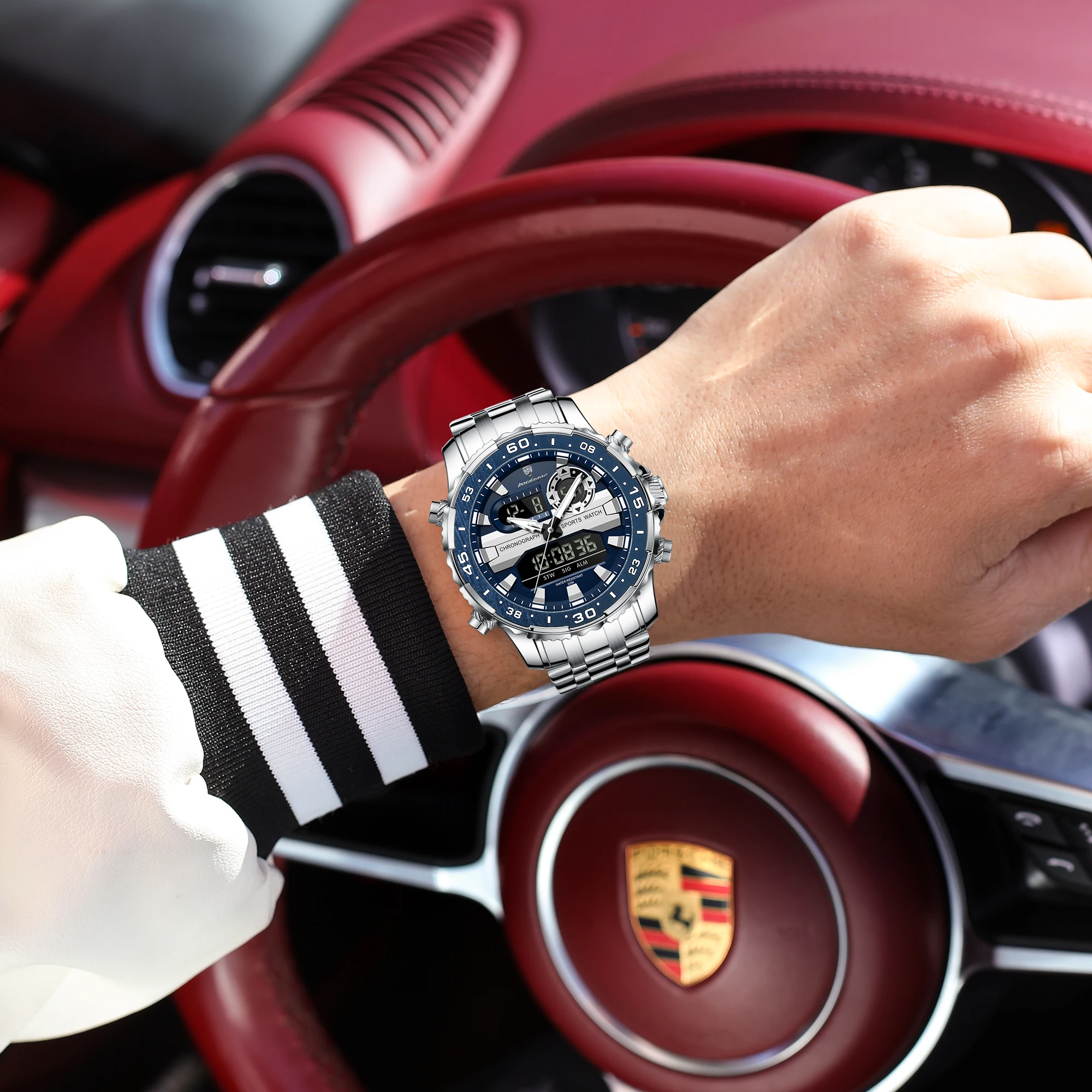 Montre homme haut de gamme de la marque POEDAGAR avec écran LED – Image 2