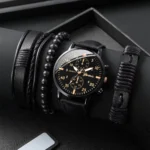 Montres analogiques à quartz avec bracelet en cuir tendance et bracelets tressés (sans boîte)