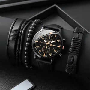 Montres analogiques à quartz avec bracelet en cuir tendance et bracelets tressés (sans boîte)