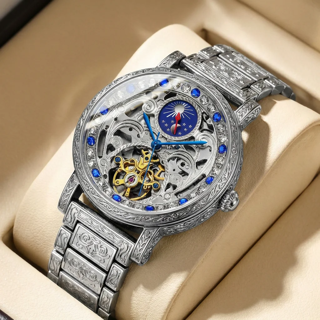 Montre vintage ornée de motifs finement gravés