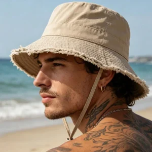 Bob Pliable Unisexe à Large Bord – Chapeau de Pêche, Protection UV, Mentonnière Réglable, Plage & Outdoor