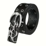 Ceinture Cuir Black Skull - noir et métal