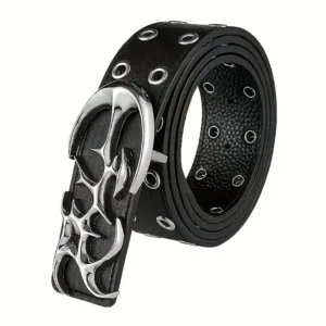 Ceinture Cuir Black Skull - noir et métal