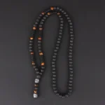 Collier Œil de Tigre & Pierre de Lave 6 mm – Pendentif Bouddha, Bijou Bohème