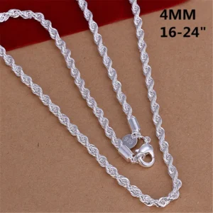 Collier Corde Torsadée – Chaîne 4 mm Argent 925, Style Élégant & Premium
