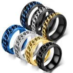 Bague Spinner Unisexe 8 mm – Acier Inoxydable, Chaîne Cubaine, Bague Fidget Anti-Stress & Tendance